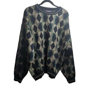 Men's Vintage 80s 90s Crewneck Heritage Navy Green Preppy Sweater Sz 1X